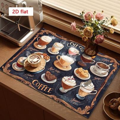 1 tấm lót thấm hút chủ đề cà phê, thích hợp cho bàn ăn và quán cà phê, tấm lót thoát nước đa năng, quà tặng gia đình, vật trang trí bàn làm việc.