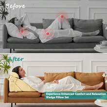 Adjustable 3pcs Bed Wedge Pillow Set Memory Foam Wedge Pillows Post Surgery for Back Neck Leg Pain Relief Pillow Wedge for Sleeping Sitting up in Bed Acid Reflux and GERD Beige Yellow - Beis - Ver 7