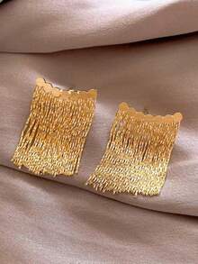 1 Pair Arc Circle Tassel Earrings, Gold Chain Delicate Jewelry Accessories, Elegant Noble Earrings - Yellow Gold - View 3