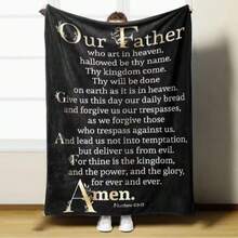 【居家放松】励志圣经经文法兰绒毯 - 柔软单面涤纶毯，印有“我们在天上的父”祷文图案，黑色底金色文字，是送给家人、朋友的完美礼物，也适合家居装饰、办公室、露营等各种场合，四季皆宜。 - 彩色 - 查看 11