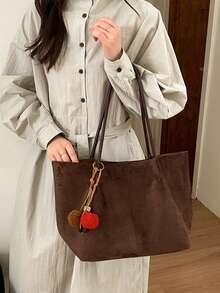 2026春季新款咖啡棕色绒面复古包，大容量单肩包/腋下包，商务女士休闲时尚日常通勤包，适合工作、购物、约会、旅行、大学生等各种场合，女士手提包，日常使用 - 咖啡 - 查看 7