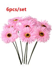 6/12支仿真非洲雏菊，丝质非洲雏菊，假非洲雏菊，仿真向日葵，散装仿真花束，适用于婚礼新娘捧花、派对、家居厨房装饰、花园装饰、户外植物、园艺、仿真花、秋季装饰 - 粉色 - 查看 7