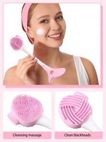 Cepillo de limpieza facial de silicona 2 en 1 + aplicador de maquillaje de ojos, exfoliante manual para limpieza profunda de poros y exfoliación - Cepillo facial suave, suave para todo tipo de piel, eliminación de puntos negros, también adecuado para principiantes en maquillaje de ojos, delineador, debajo de los ojos, sombra de ojos, cepillo de silicona 2 en 1 para mascarilla de barro y cepillo para pestañas inferiores, cepillo para mascarilla facial - Multicolor - Ver 5