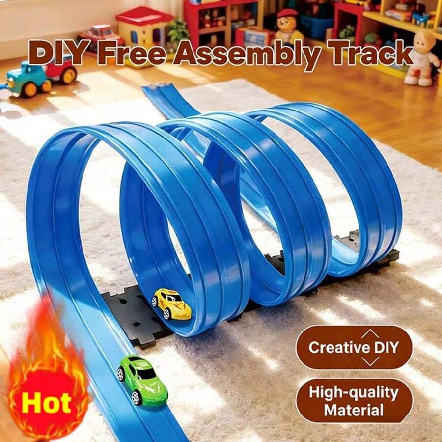 3+ Years Old Kids DIY Assemble Racing Track Toy Set, Includes 2 Racing Cars, 360° Stunt Track, High-Speed Racing Toy, Indoor & Outdoor Interactive Game, Suitable For Boys & Girls