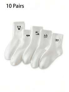10双男女通用卡通图案运动袜，中筒袜，适合情侣，节日礼物，春夏秋季均适用 - 黑與白 - 查看 27