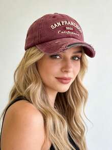 1 pieza Gorra de béisbol de alta calidad con agujeros desgastados, sombrero de ala ancha suave y borde curvado para mujer, adecuado para uso diario, al aire libre, deportes, primavera/verano, playa, vacaciones - A - Ver 2