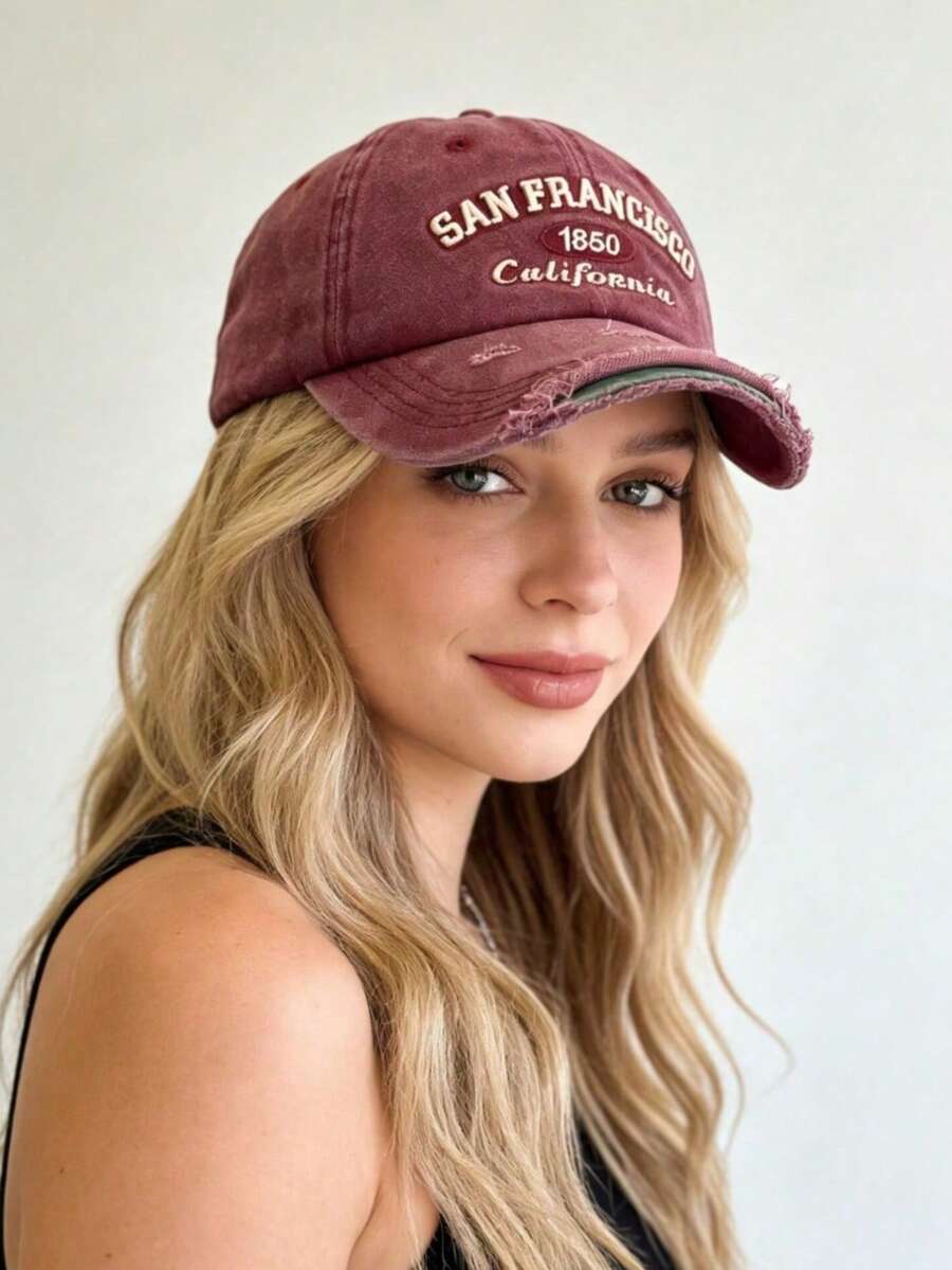 1 pieza Gorra de béisbol de alta calidad con agujeros desgastados, sombrero de ala ancha suave y borde curvado para mujer, adecuado para uso diario, al aire libre, deportes, primavera/verano, playa, vacaciones