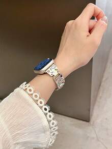 1pc Cute Puppy Rhinestone Metal Watch Band Strap Suitable For 38/40/41/42/44/45/49/46mm Ultra2/Ultra/SE/11/10/9/8/7/6/5/4/3/2/1 Series Women Watches - Starlight - View 3