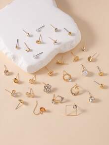 30件/套 时尚女士耳环，休闲日常佩戴 花朵、蝴蝶结、几何组合耳环套装 - 金黃色 - 查看 2