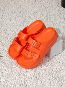 New Fashion Thick Sole Slide Sandals For Women, Non-Slip, Soft, Buckle, Outdoor Wear, Durable, Cushioned, Comfortable - Orange - View 2
