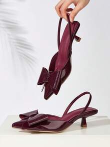 Women's New Fashion Metal Buckle Pointed Toe High Heel Pumps - Burgundy - View 2