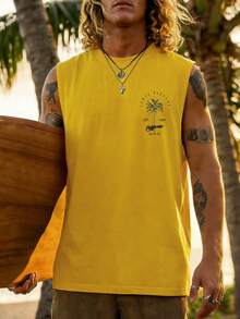 男士休闲椰子树字母印花背心 - 黃色 - 查看 5