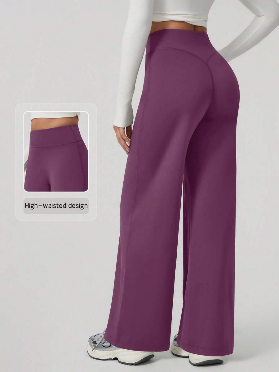 NcmRyu 1pc Women High Waist Slimming Loose Wide Leg Stretchy Sports Pants Spring - 紫色 - 查看 1