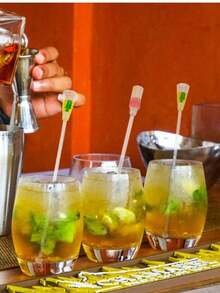 1/5/10pcs Acrylic Beverage Stir Sticks, Cocktail Stirring Spoons, Colorful Transparent Beverage Stir Sticks/Spoons, Suitable For Cocktail/Martini Mixing, Bar Party Decoration, Cute Long Handle Spoons, Suitable For Home, Desserts, (Random Style) - Multicolor - View 6