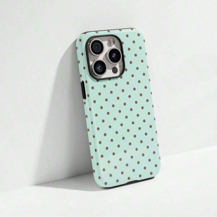 Pink Base Black Polka Dot Phone Case, Cute Y2K Style. Compatible With IPhone 17, 16, 15, 14, 13, 12, Max Plus Models - Green - View 1