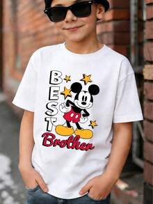 Disney Mickey Mouse "Best Brother" Graphic Tees For Kids 2-14 Unisex | Cute Star Print | Express Shipping - White - View 1
