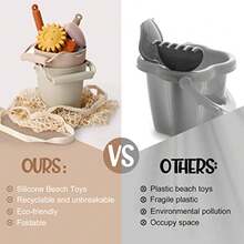 14 Pcs Silicone Beach Toys Travel Beach Set Sand Toys Include 2 Silicone Bucket Pail 2 Shovel 9 Sand Molds 1 Beach Bag for Boys Girls Summer Pool Outdoor Bath Toys Light Green Beige - Beige verde claro - Ver 7