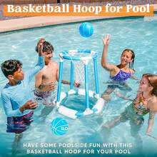 Pool Basketball Hoop Set Floating Basketball Pool Game Swimming Floats Toys with Balls Pump Summer Outdoor Water Play Toy for and Adults Blue - Azul - Ver 4