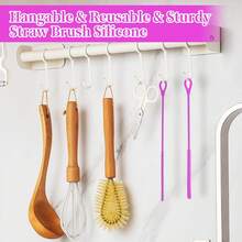 Silicone Straw Cleaning Brush, Reusable Straw Cleaning Brush With Flexible Steel Core, Extra Long Soft Bristle Bottle Brush Suitable For Cleaning Glass Straws And Crevices - A - View 5