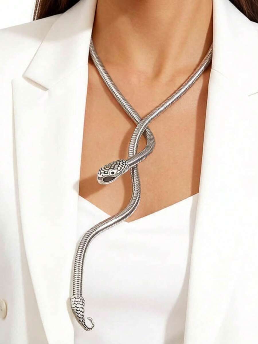 1 chiếc vòng cổ hình đầu và đuôi rắn bằng hợp kim kẽm phong cách Punk, món quà độc đáo dành cho phụ nữ dự tiệc.