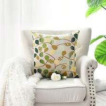 Euphoria Home Decor Cushion Cover Throw Pillow Case Shell Luxury Chenille Cute Leaves Ecru Green Color 18" X 18" Reversible - Hojas verdes - Ver 4