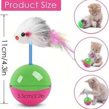 1pc Cat Toy With Rotating Mouse Hanging Toy, Stable Base And Rocking Rod | Suitable For Kitten Exercise And Play, Artificial Feather, No Battery Required - Multicolor - View 3