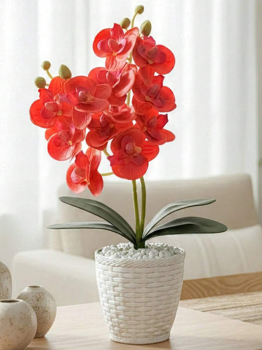 Vaso flores Artificiais Arranjo decorativo de Orquidea para sala e escritório - Vermelho - Visão 1