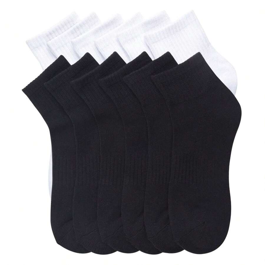 12 Pairs Cotton Cushion Quarter Socks With Arch Support Cotton Blend Athletic Sports Workout Running Socks Comfort Cozy Sweat-Absorbing Anti-Slip Comfy Value Pack - 四分之一混合 - 查看 1