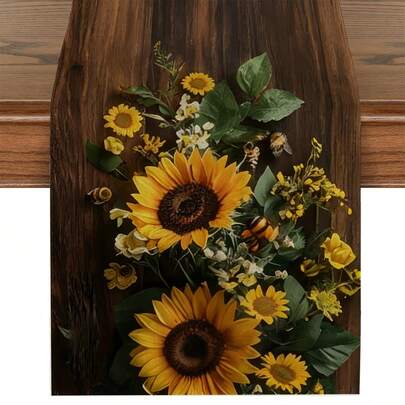 1 szt. Obrus w stylu rustykalnym z motywem słonecznika, naturalny, rustykalny styl wiejski, dostępny w wielu rozmiarach, odpowiedni do jadalni, wystroju kuchni, dekoracji wnętrz, imprez plenerowych i restauracji, o fakturze lnu