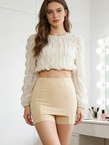 Milk Silk Safety Shorts Integrated Dress, Seamless Anti-Flashing Dual-Layer Protective Shorts For Women - Apricot - View 7