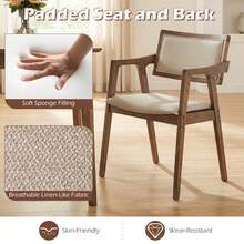 Rubber Wood Dining Chairs Set Of 2 With Arms,Curved Seat & Back For Room,Dark Beige - Beige - View 7