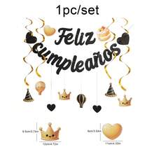 色彩缤纷的粉绿色复古“Feliz Cumpleanos”（西班牙语生日快乐）派对背景墙装饰三角旗挂横幅 - 彩色 - 查看 7