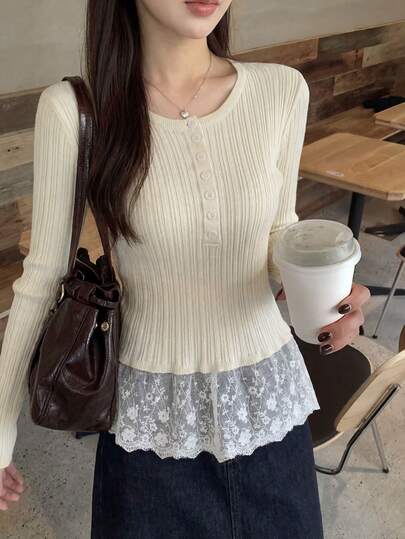 Gentle Spring And Summer Wind Horn Edge V-Neck Knitted Cardigan, Sweet And Slimming Look, Perfect For Outerwear