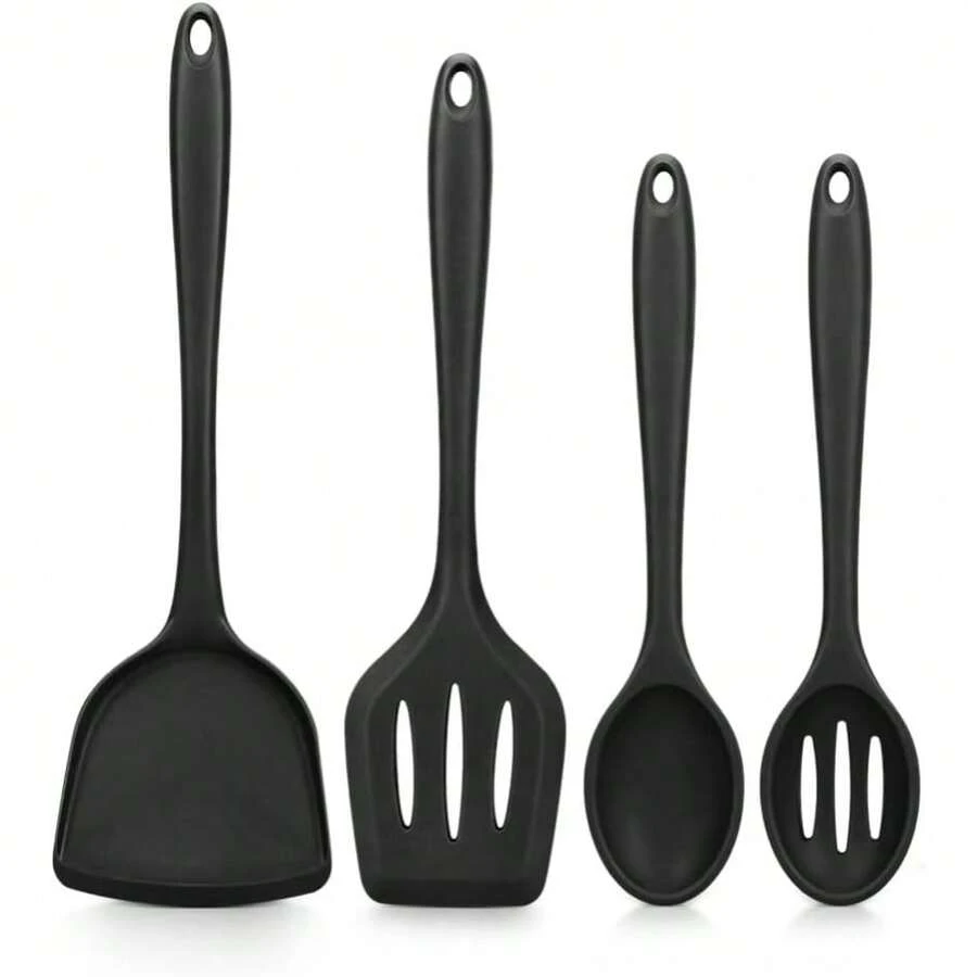 Juego de 4 piezas de utensilios de cocina de silicona, espátula ranurada, cuchara de cocina, utensilios de cocina resistentes al calor y antiadherentes para freír, mezclar, servir, escurrir y revolver - Multicolor - Ver 1