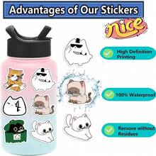 50pcs Knife-Wielding Kitten Stickers, Creative Doodle Stickers, Office Supplies, Mobile Phone And Computer Stickers, High-Value, Durable, Exquisite, Cool Stickers, Fun, Classic, Colorful Cartoon Design, Gift Decoration, Phone Case Decoration Stickers, Reusable, Colorful Cartoon Design, Suitable For Water Bottles, Skateboards, Mobile Phones, Etc., Very Suitable For School Supplies, A Top Choice For Holiday Gifts. - 50pcs - View 6