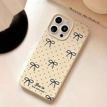 蝴蝶结幸运波点荔枝纹理磨砂防摔全包手机壳 - 古董白 - 查看 3