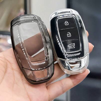 [Funda de TPU transparente] Funda protectora para llave de coche compatible con H Y U N D A I para Santa Fe, I30, Encino, KONA, Solaris, Carnival, Grandeur, Elantra, Accent - Soporte protector para control remoto de entrada sin llave