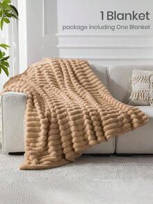 South Life 1pc Throw Blanket, Bedding, Cozy And Warm Blanket, Lightweight Soft And Comfortable, Solid Color Series, Minimalist And Stylish Design, Suitable For Sofa, Bedroom, Living Room, All-Around Comfort, Travel Use, Nap Blanket, Reference Size Image, Multiple Sizes Available, Machine Washable, Back To School Season, Room Decor, Fathers Day Gift, Birthday Decorations, Grad Party Decor, Fathers Day Decor, Graduation Gift, Birthday Gift - 純色抽條毛毯卡其色 - 查看 10