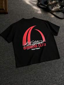 INFLATION Camiseta de moda nueva para hombres con estampado de letras de hip hop - Negro - Ver 2