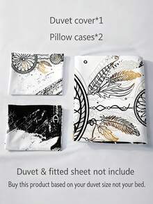 2/3件套波西米亚风捕梦网床上用品套装，含被套（1个被套+1/2个枕套，不含枕芯），时尚黑白捕梦网图案，柔软温暖舒适，适用于卧室、客房、宿舍装饰 - 彩色 - 查看 5