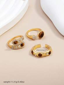 Juego de 3 piezas/Set de anillos ajustables con lazo minimalista y cuentas de perlas, joyería delicada apilable, regalo para novia, hermana, Halloween - Multicolor - Ver 3