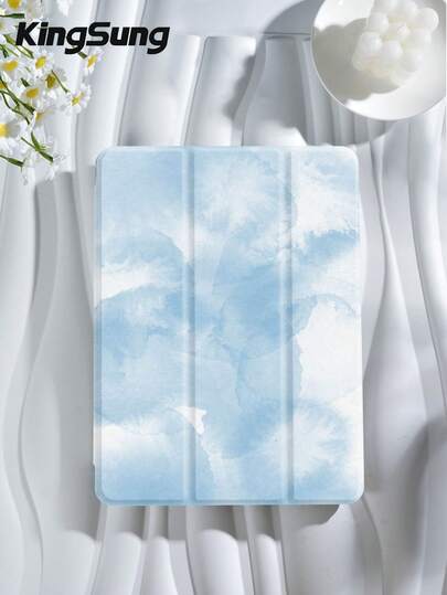 Kingsung Blue Watercolor Texture Tablet Case, Compatible With IPad 9.7/10.2/10.5/10.9/12.9/Pro 11, 10th Generation, Compatible With Samsung Galaxy Tab S6 Lite 10.4-Inch, Compatible With Kindle Paperwhite 12th Gen 2024,Kindle 11th Gen 2022,Kobo Clara Color, Soft Fall Protection, Intelligent Standing/Automatic Wake-Up/Sleep