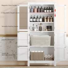 53.1" H Tall Bathroom Storage Cabinet Bathroom Floor Cabinet with 6 Doors and Adjustable Shlef Linen Cabinet Pantry Cabinet for Living Room Kitchen Entryway White - Blanco - Ver 5