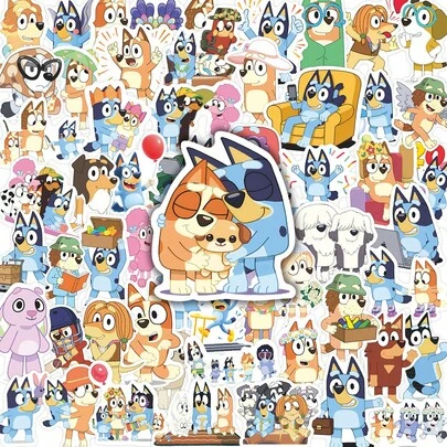 Bluey 58张卡通贴纸，儿童动漫周边，笔记本，防水装饰，文化创意贴纸，送给粉丝和朋友的完美节日礼物