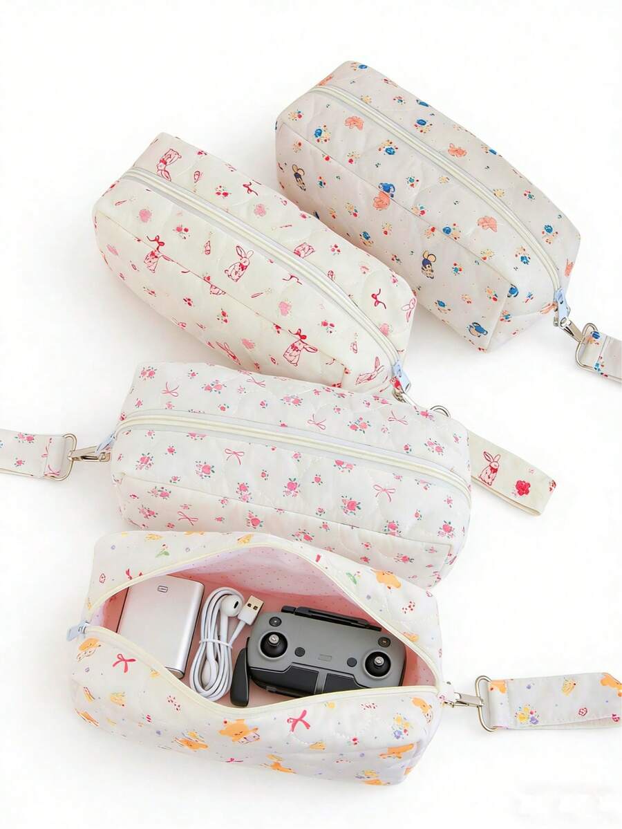 1 pieza Bolsa de cosméticos grande con diseño lindo para niñas, bolsa de almacenamiento multifuncional con asa, bolsa de maquillaje portátil y de moda para niñas, bolsa de almacenamiento para productos de cuidado de la piel, bolsa para guardar brillo de labios, monedero, bolsa para guardar cables, bolsa para guardar cargador portátil, organizador de viaje, bolsa de cosméticos, regalo para el Día de la Madre, regalo de vuelta al colegio, regalo de Año Nuevo, regalo de Navidad, bolsa organizadora de electrónicos, bolsa de viaje - Multicolor - Ver 1