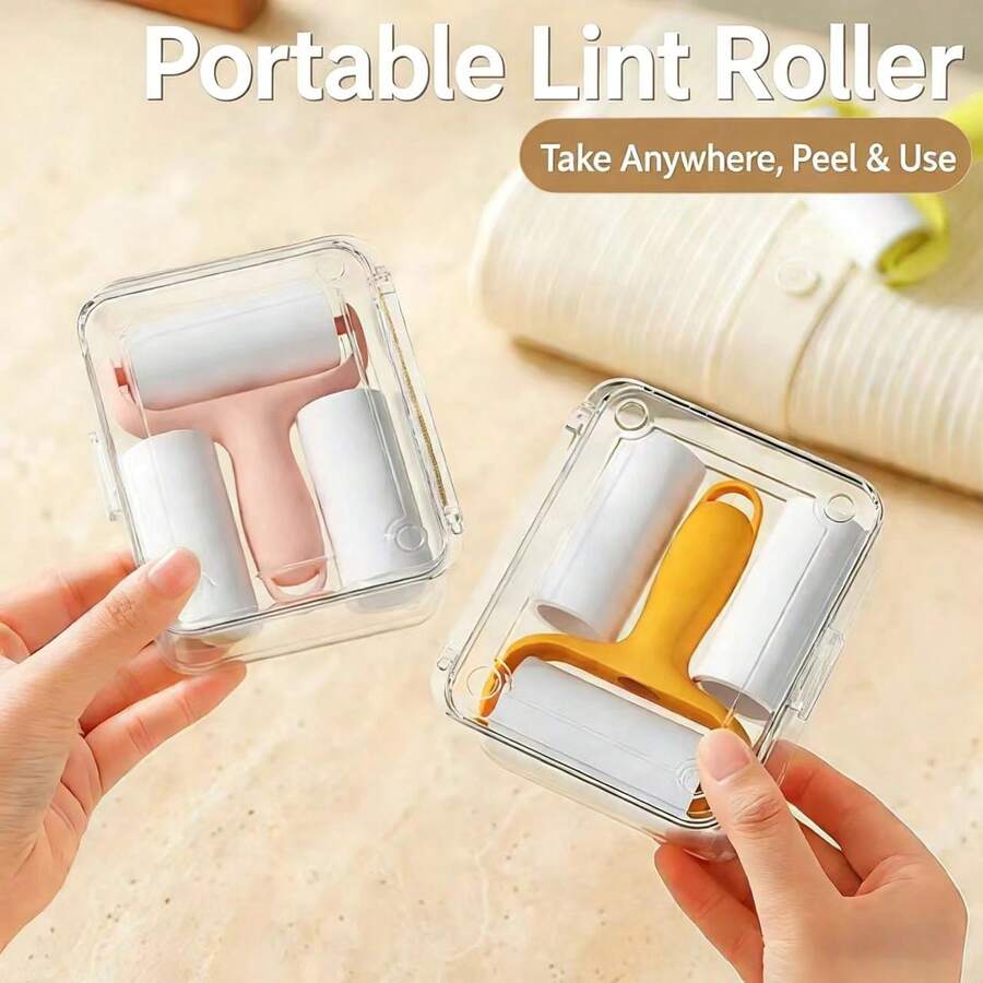 1 cây lăn bụi mini kèm miếng dán thay thế, bàn chải bụi cầm tay, dụng cụ loại bỏ lông thú cưng có độ bám dính cao, sử dụng tại nhà và khi đi du lịch, nắp chống bụi, không làm hư hại quần áo, khả năng loại bỏ bụi bẩn mạnh mẽ.