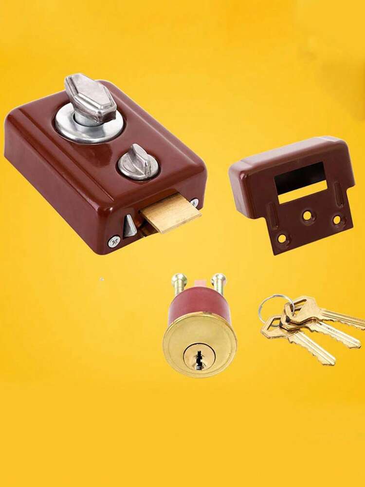 Old-Fashioned Door Lock, Double-Security Design For Bedroom. Common Type Of Wooden Door For Home Use With Built-In Hidden Lock For Anti-Theft Purposes. - Multicolor - View 11