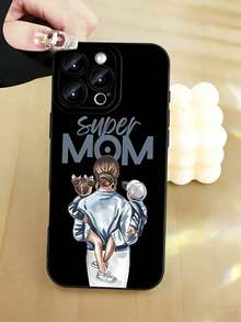 Mother's Day 1pc Black Super Mom Personalized Full-Coverage TPU Anti-Fall Phone Case Compatible With Apple 16 15 14 13 12 11promax, Suitable For Galaxy Series1pc Black Super Mom Personalized Full-Coverage TPU Anti-Fall Phone Case Compatible With Apple 16 15 14 13 12 11promax, - Multicolor - View 2