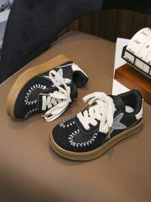 Giày thể thao trẻ em đính đá hình ngôi sao cho bé gái, kiểu dáng retro với đường may và khóa dán. - màu đen - Xem 4