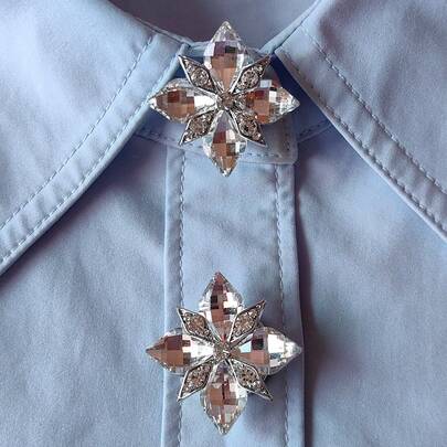 1个/2个优雅几何钻石花朵纽扣套，衬衫纽扣套，夹式纽扣套，时尚水晶袖扣套，适用于燕尾服和婚纱装饰